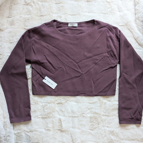Aritzia Babaton Sculpt Knit Forefront Long Sleeve Cropped Crewneck Mauve Small - Picture 2 of 3